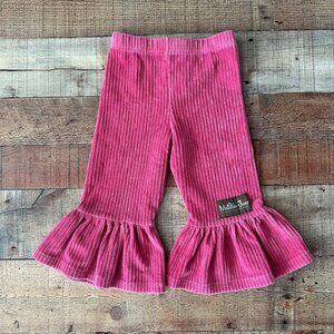 Matilda Jane Girls 2 Fruit Basket Big Ruffles Pink Corduroy Ribbed Knit Pants